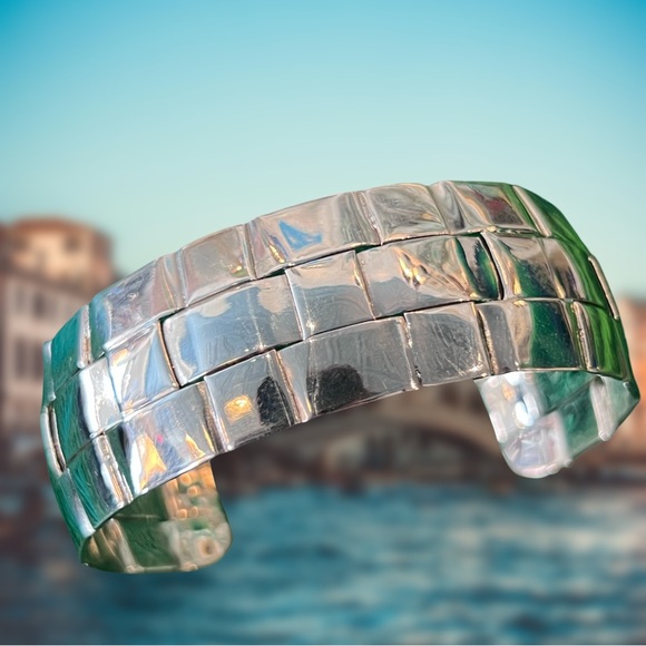 Mexican Jewelry - unisex 1” wide, thick woven mexican sterling silver cuff